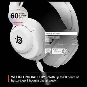 SteelSeries Arctis Nova 5 Multi-System Wireless Gaming Headset, Neodymium Magnetic Drivers, 100 Plus Audio Presets, 60HR Battery, 2.4GHz or Bluetooth 5.3, Gen2.X Mic, White, 61671