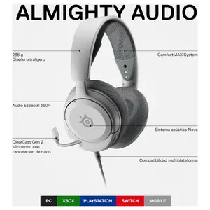 SteelSeries Arctis Nova 1 Multi-System Gaming Headset, Hi-Fi Drivers, 360 Degree Spatial Audio, AI-Powered Noise-Cancelling Mic, 3.5mm Jack, White 61607