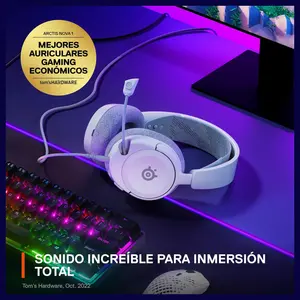 SteelSeries Arctis Nova 1 Multi-System Gaming Headset, Hi-Fi Drivers, 360 Degree Spatial Audio, AI-Powered Noise-Cancelling Mic, 3.5mm Jack, White 61607