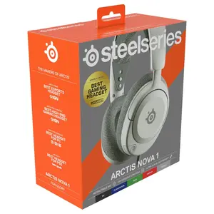 SteelSeries Arctis Nova 1 Multi-System Gaming Headset, Hi-Fi Drivers, 360 Degree Spatial Audio, AI-Powered Noise-Cancelling Mic, 3.5mm Jack, White 61607