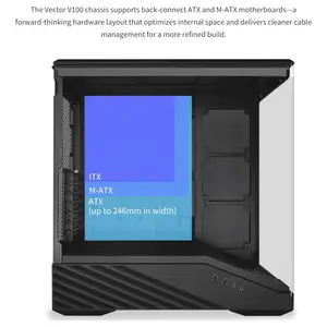 Lian Li Vector V100R ATX Mid-Tower PC Case, 4x120mm ARGB PWM Fans, LED RGB Strip, Tempered Glass Display Platform, 415mm GPU Support, 360mm Radiator Support, Black, V100RX