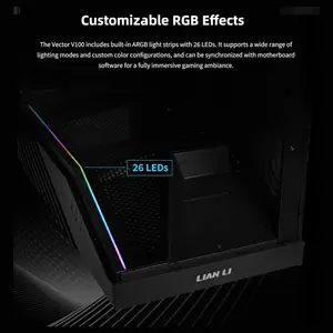 Lian Li Vector V100R ATX Mid-Tower PC Case, 4x120mm ARGB PWM Fans, LED RGB Strip, Tempered Glass Display Platform, 415mm GPU Support, 360mm Radiator Support, Black, V100RX