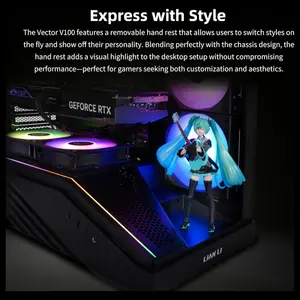 Lian Li Vector V100R ATX Mid-Tower PC Case, 4x120mm ARGB PWM Fans, LED RGB Strip, Tempered Glass Display Platform, 415mm GPU Support, 360mm Radiator Support, Black, V100RX