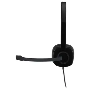 Logitech H151 Stereo Headset, 3.5mm Analog, Boom Microphone, In-Line Controls, Black