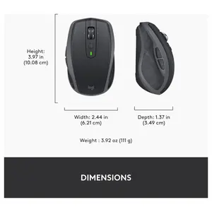 Logitech MX Anywhere 2S Bluetooth Edition Compact Wireless Mouse, Bluetooth Only, Darkfield Tracking Up To 4000 DPI, Hyper-Fast Scrolling, Rechargeable, Logitech Flow Up To 3 Computers, Graphite