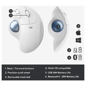 Logitech Ergo M575 Wireless Trackball Mouse, Bluetooth, Easy Thumb Control, Precision and Smooth Tracking, Ergonomic Comfort Design, Windows and Mac, Off White