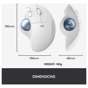 Logitech Ergo M575 Wireless Trackball Mouse, Bluetooth, Easy Thumb Control, Precision and Smooth Tracking, Ergonomic Comfort Design, Windows and Mac, Off White