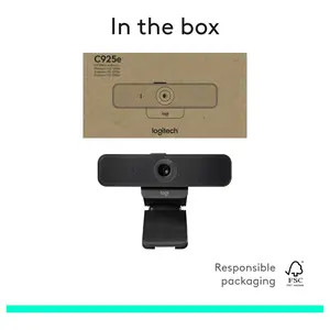 Logitech C925e Business Webcam, 1080p 30fps, 78 Degree FOV, Autofocus, RightLight 2, Dual Omnidirectional Mics, H.264, USB-A, Privacy Shutter, Black, 960-001076