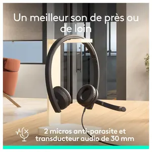 Logitech H570e Wired Headphones, Stereo Earbuds with Microphone, USB Built-In Controls with Mute Button and Indicator Light, PC/Mac/Laptop, Black, 981-000575
