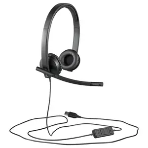 Logitech H570e Wired Headphones, Stereo Earbuds with Microphone, USB Built-In Controls with Mute Button and Indicator Light, PC/Mac/Laptop, Black, 981-000575