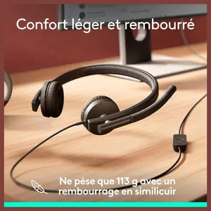Logitech H570e Wired Headphones, Stereo Earbuds with Microphone, USB Built-In Controls with Mute Button and Indicator Light, PC/Mac/Laptop, Black, 981-000575