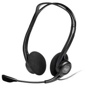Logitech 960 USB Headset, USB-A Wired, Digital Stereo Audio, Noise-Cancelling Bi-Directional Mic, 2.4m Cable, Black, 981-000100
