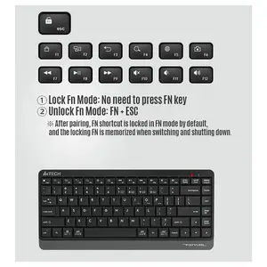 A4Tech FBK11 Wireless Keyboard, Bluetooth and 2.4GHz, Switch Up to 4 Devices, Compact Size, Multimedia Hot Keys, Grey