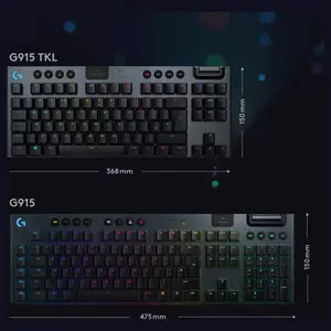 Logitech G915 TKL Tenkeyless Mechanical Gaming Keyboard, LIGHTSPEED Wireless and Bluetooth, LIGHTSYNC RGB 16.8M Colors, GL Tactile Low Profile Switch, Black 920-009495