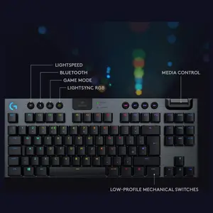 Logitech G915 TKL Tenkeyless Mechanical Gaming Keyboard, LIGHTSPEED Wireless and Bluetooth, LIGHTSYNC RGB 16.8M Colors, GL Tactile Low Profile Switch, Black 920-009495