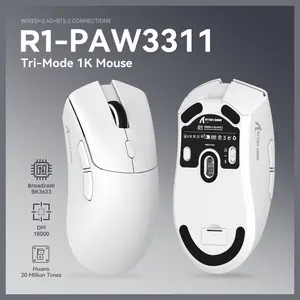 ATTACK SHARK R1 Wireless Gaming Mouse, PixArt PAW3311 18000 DPI, 59g Superlight, Bluetooth and 2.4G Wireless and Wired USB-C, 65 Hours Battery, Red