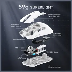 ATTACK SHARK R1 Wireless Gaming Mouse, PixArt PAW3311 18000 DPI, 59g Superlight, Bluetooth and 2.4G Wireless and Wired USB-C, 65 Hours Battery, Red