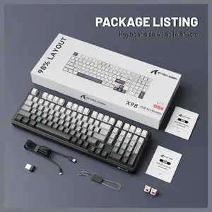ATTACK SHARK X98 Full-Size Wireless Mechanical Keyboard, 102 Keys Tri-Mode Bluetooth 5.0 2.4G USB-C, Upgraded Gasket-Mount, Hot-Swappable 3/5 Pin, 4000mAh, South-Facing RGB, Starlight White