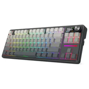 Redragon K743 Antonium Pro LCD 80% Gasket RGB Gaming Keyboard, 84 Keys Mechanical Keyboard, Tri-Mode Connectivity, 1.41" TFT Screen and Knob, Hot-Swap South-Facing RGB Socket, Gradient Black PBT Keycaps, K743SP-RGB-PRO