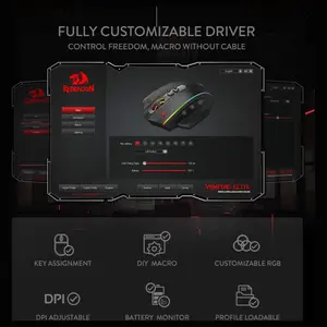 Redragon M686 Vampire Elite Wireless Gaming Mouse, 16000 DPI, Wired and Wireless Dual Mode, PAW3335 Optical Pixart Sensor, 1000Hz Polling Rate, 8 Programmable Keys, RGB Backlight