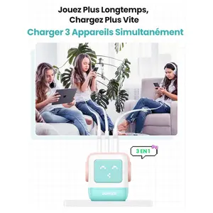 UGREEN Uno 65W 3 Ports USB C Charger GaNFast Cute Robot Shape, 2 USB-C and 1 USB-A, LED Emoticon Display, Pink Blue, 35855
