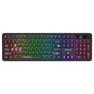 Redragon Volcano RM104 PRO Keyboard, 104-Key Full-Size Membrane, 2.4G Wireless Bluetooth and USB-C Wired, 26-Key Anti-Ghosting, RGB Backlight, K526BP-PRO Black
