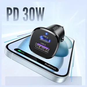 Ugreen EC305 25845 2-Port Fast Car Charger, USB-C PD 30W Max and USB-A QC 22.5W Max, 30W, Black
