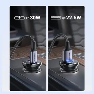 Ugreen EC305 25845 2-Port Fast Car Charger, USB-C PD 30W Max and USB-A QC 22.5W Max, 30W, Black