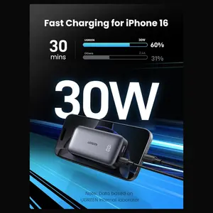 UGREEN Nexode Fast Charging Power Bank, 10000mAh, 30W PD USB-C, Dual-Port USB-C and USB-A, TFT Digital Display, Grey, PB502 25185