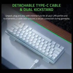 Razer Huntsman Mini 60% Gaming Keyboard, Linear Optical Switches, Aluminum Top Frame, Chroma RGB Lighting, PBT Keycaps, Onboard Memory, White, RZ03-03390400-R3M1