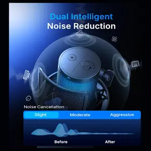Maono DGM20W Wireless Gaming Microphone, 2.4G Wireless and USB Wired, 24-Bit/48kHz, One-Tap ENC With 3-Level Depth, Cardioid, RGB, Quick Mute, Gain Control, 40 Hours, Black
