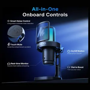 Maono DGM20W Wireless Gaming Microphone, 2.4G Wireless and USB Wired, 24-Bit/48kHz, One-Tap ENC With 3-Level Depth, Cardioid, RGB, Quick Mute, Gain Control, 40 Hours, Black