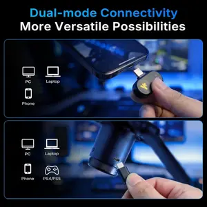 MAONO DGM20WS Wireless Gaming Microphone, 2.4G Wireless and USB Wired, 24bit 48kHz, Cardioid, Touch Noise Cancellation, Quick Mute, Gain Control, RGB, Boom Arm, Black