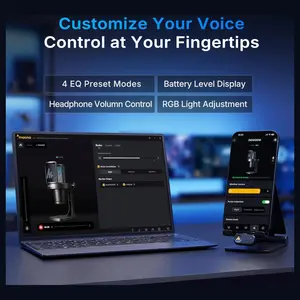 MAONO DGM20WS Wireless Gaming Microphone, 2.4G Wireless and USB Wired, 24bit 48kHz, Cardioid, Touch Noise Cancellation, Quick Mute, Gain Control, RGB, Boom Arm, Black