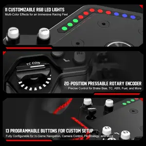 PXN W DS R2 13" Leather Racing Wheel Rim with D1 Quick Release, Hall Effect Magnetic Paddle Shifters, RGB Rev Indicator Lights, Black