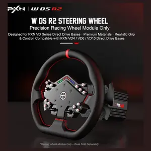 PXN W DS R2 13" Leather Racing Wheel Rim with D1 Quick Release, Hall Effect Magnetic Paddle Shifters, RGB Rev Indicator Lights, Black