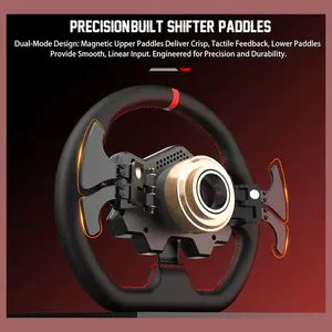 PXN W DS R2 13" Leather Racing Wheel Rim with D1 Quick Release, Hall Effect Magnetic Paddle Shifters, RGB Rev Indicator Lights, Black