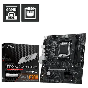 MSI PRO A620AM-B EVO Motherboard, Socket AM5, AMD A620A Chipset, DDR5 6800+MT/s OC, PCIe 4.0 x16, Gen 4 x4 M.2, 2.5G LAN, mATX