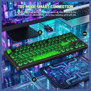 ATTACK SHARK X87 ULTRA Wireless Mechanical Keyboard, 8000Hz Polling Rate, 10000mAh Battery Up to 5000 Hours, Dot-Matrix Screen, 16.8M RGB, Tri-Mode 2.4G Wireless Bluetooth Wired, Hot-Swappable, Shadow Jade