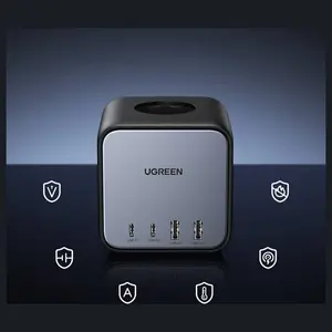 Ugreen DigiNest Cube Power Strip, 3 Sockets, 2 USB-C Up To 65W, 2 USB-A Up To 22.5W, 1.8M Cable, EU Plug Standard, Model 60113-CD268, Black