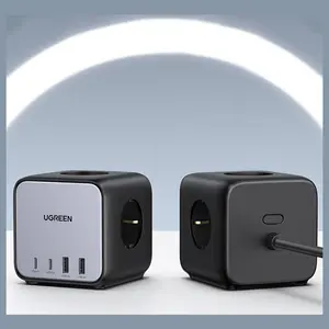 Ugreen DigiNest Cube Power Strip, 3 Sockets, 2 USB-C Up To 65W, 2 USB-A Up To 22.5W, 1.8M Cable, EU Plug Standard, Model 60113-CD268, Black
