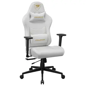 Cougar PRYME Gaming Chair, PVC Leather, High-Back Structure, Tunable Seat Depth, 3D Armrest, Lumbar and Head Pillow, White