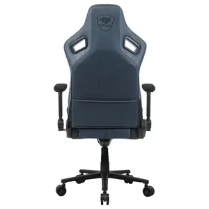 Cougar DEFENSOR S Gaming Chair, PushBack Advanced Lumbar Support, 4D Folding Armrest, High-Density Molding Foam, Magnetic Memory Foam Neck Pillow, Leather-Like Fabric Surface, Navy Blue, F