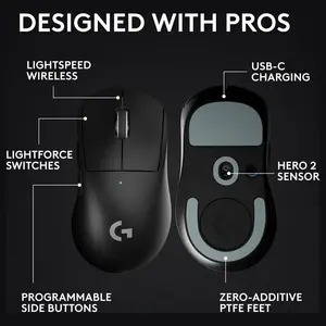 Logitech G PRO X Superlight 2 DEX Lightspeed Wireless Gaming Mouse, 60g Pro-Grade Lightweight Mouse, HERO 2 Sensor Up To 44K DPI, 5 Programmable Buttons, USB-C Charging, Black, 910-007359