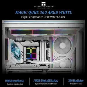 Thermalright Magic QUBE 360 ARGB Liquid CPU Cooler, 360mm Radiator 397x120x52mm, 2000RPM PWM Fans, ARGB Digital Screen, Wireless Splice 3 Fan, White