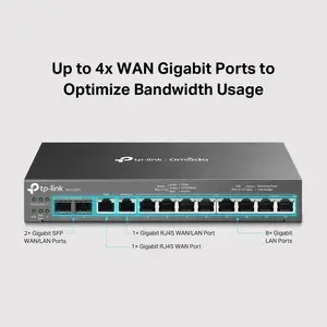 TP-Link ER7212PC Omada 3-in-1 Gigabit VPN Router, Up to 4 WAN, 8 PoE+ LAN Ports 110W, Fanless
