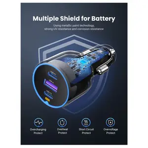 UGREEN EC703 75W Dual Type-C and 1x USB Car Charger, 2x USB-C PD 3.0 and 1x USB-A, QC 4.0 Plus and PPS Support, Smart Power Distribution, Space Gray 35024