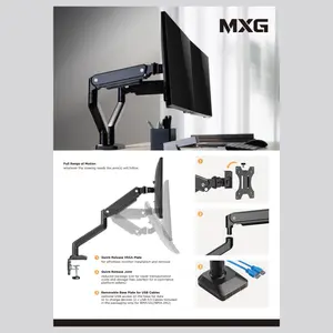 MXG BMA-12U Mechanical Spring Monitor Arm, 17"-32" Single Monitor, 2-10kg Capacity, 2xUSB 3.0 Port, Matte Black
