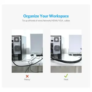 UGREEN Cable Zipper Tube Wire Organizer, 25mm 1.5 Meter PE Spiral Cable Sleeve for Office, Desk, TV, and Home Cable Management, 30818, Black