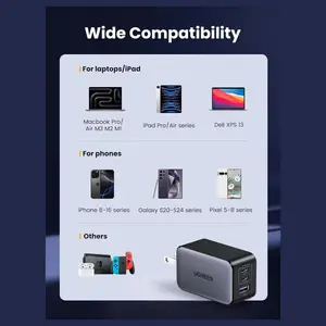 UGREEN NEXODE 65W USB-C GaN 3 Ports Wall Charger, 2 USB-C and 1 USB-A, PD 3.0 and QC 4.0 Plus, Model 10334, US Plug Black